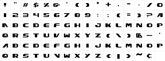Xcelsion Regular  glyph index