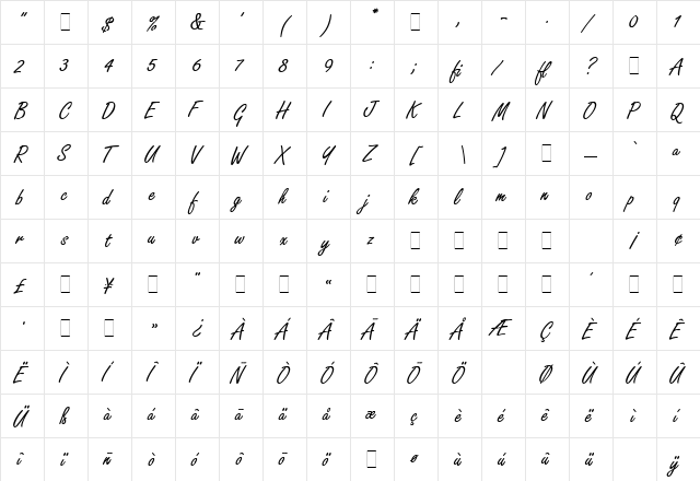 Freestyle Script LET Plain  glyph index