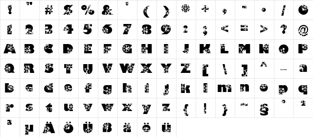 Krystal Regular  glyph index