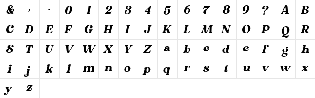 Sekogure Italic  glyph index