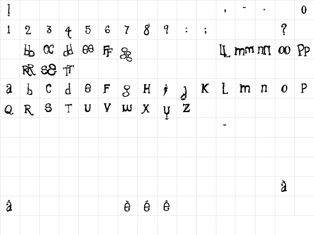 the quiet scream Regular  glyph index