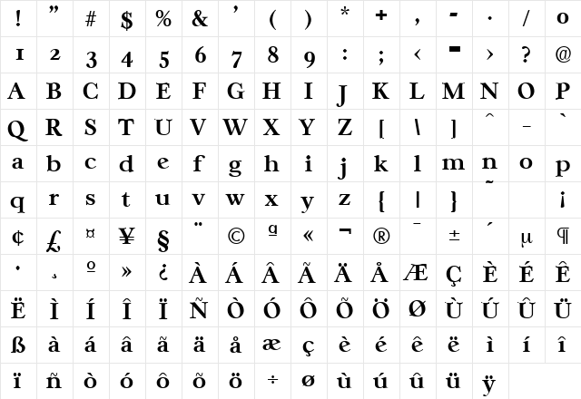Casablanca-Serial DB Bold  glyph index
