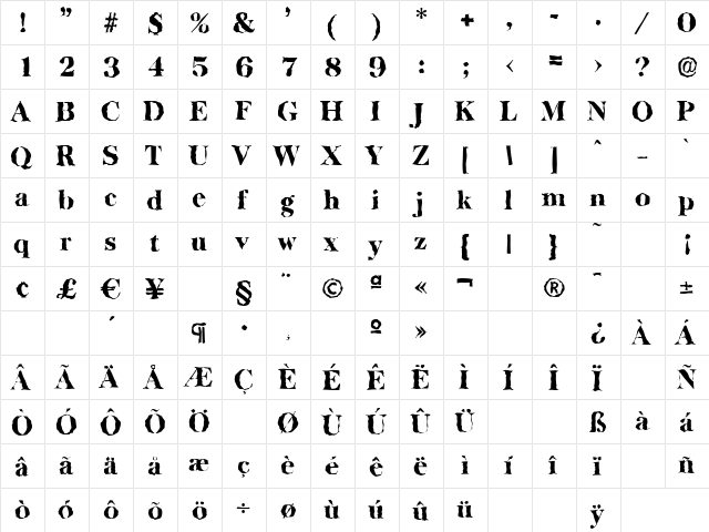 BaskervilleRandom-Heavy Regular  glyph index