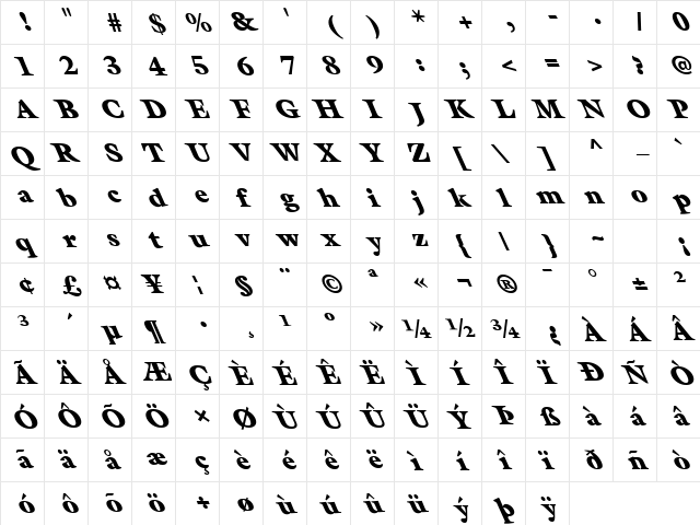 FZ ROMAN 26 LEFTY Normal  glyph index
