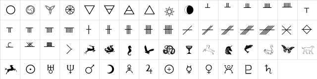CelticAstrologer Regular  glyph index