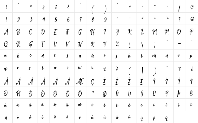 Smithen Regular  glyph index