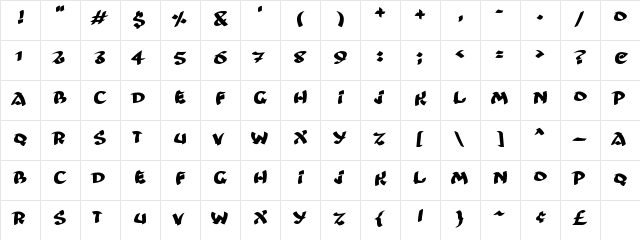Ninjastrike Regular  glyph index