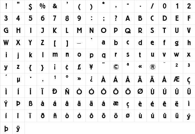 BerlinerGrotesk Medium  glyph index