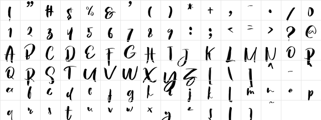 Hey Sunset  Brush Font Medium  glyph index