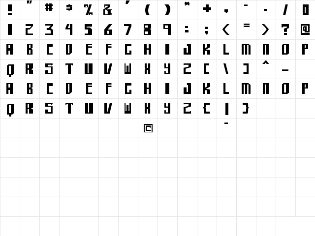 shellhead Bold  glyph index