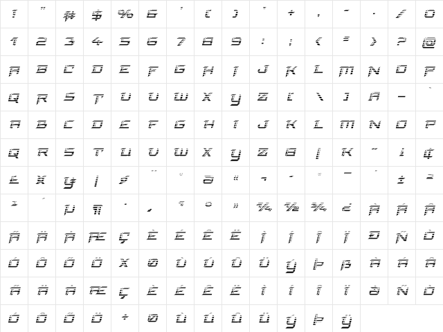Final Front Gradient Italic Italic  glyph index