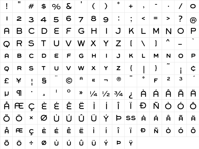 Grover Caps Regular  glyph index