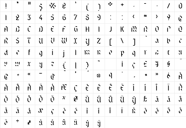 TextStencil Regular  glyph index
