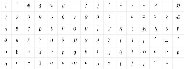 Adore You Regular  glyph index