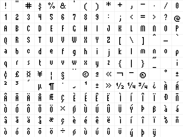 UF Jetson LF Regular  glyph index