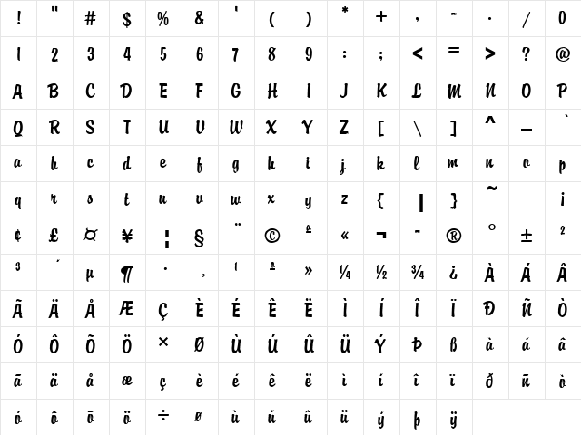 Brody Becker Joining Regular  glyph index