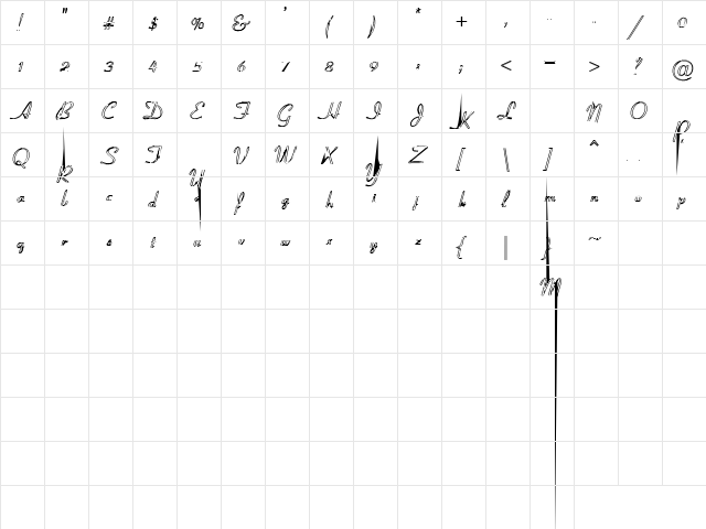 Rubbish 1 Regular  glyph index