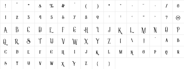 Castile inline grunge Regular  glyph index