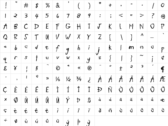 Schlub Regular  glyph index