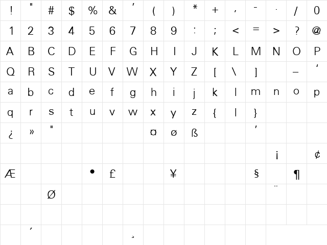 Black Dog 7 Regular  glyph index