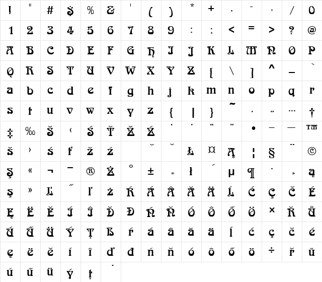 ArnolBoeDEE Regular  glyph index