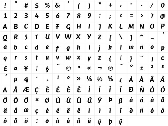 JambonoTF-Medium Regular  glyph index