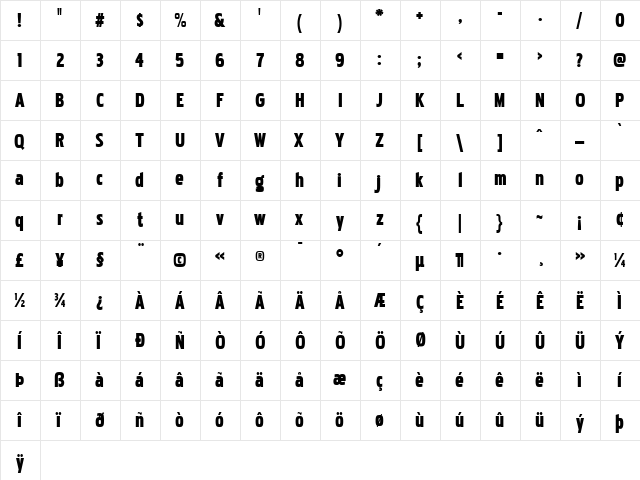 Pakenham Cnd Blk Regular  glyph index