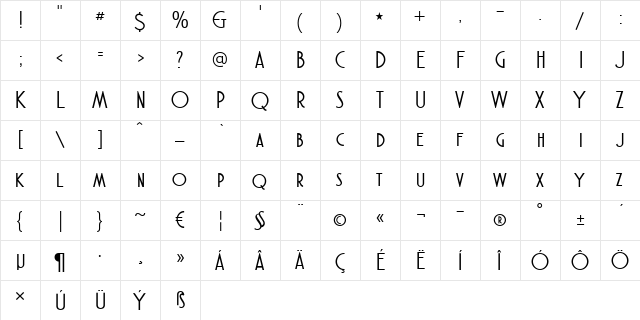 Atlantic Cruise Regular  glyph index