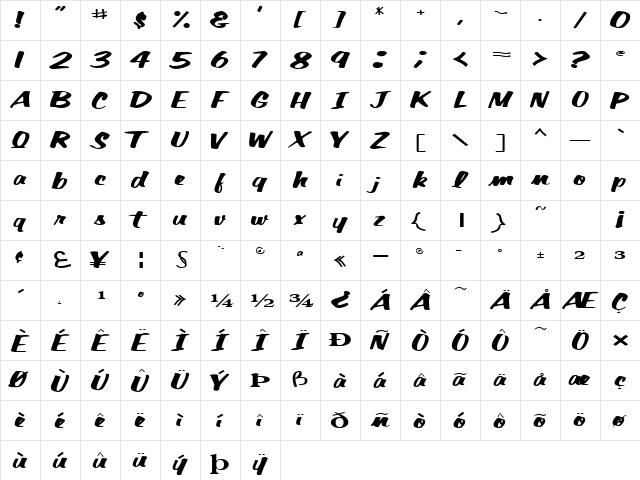 DanaText66 Regular  glyph index