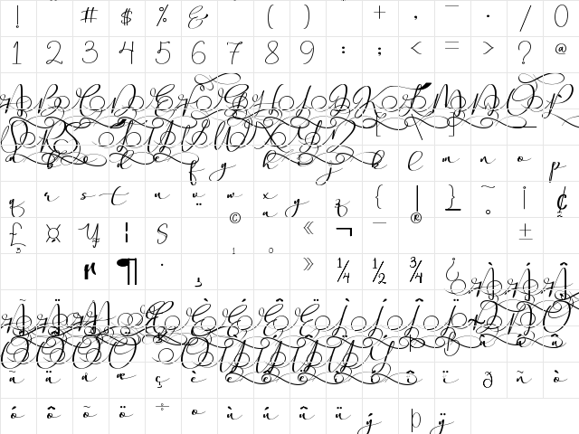 Stella Calligraphy Regular  glyph index