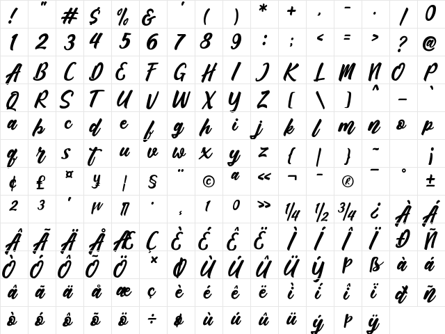 Adhellia DEMO (FOR PERSONAL USE Regular  glyph index