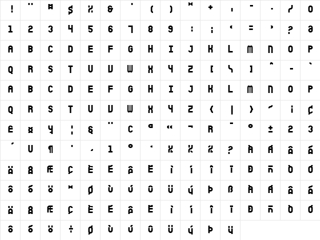 Sicret Mono PERSONAL Semi Bold  glyph index