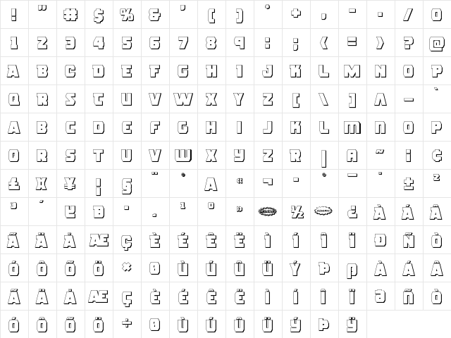 Rogue Hero 3D Regular  glyph index