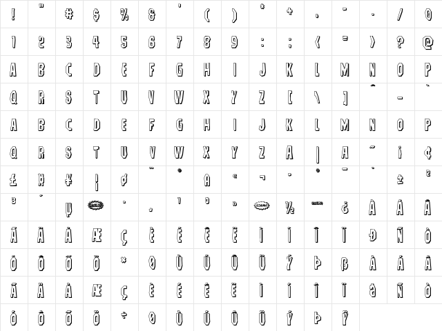 Hitchblock 3D Regular  glyph index