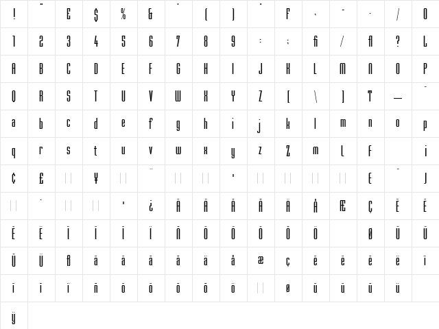 Mekanik LET Plain  glyph index