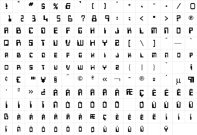 KAROLYN Regular  glyph index