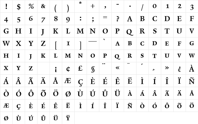 Lexicon No2 Roman C Exp  glyph index