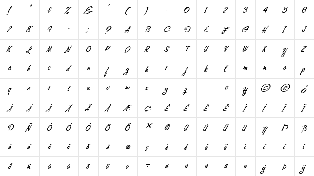 FZ HAND 10 ITALIC Normal  glyph index