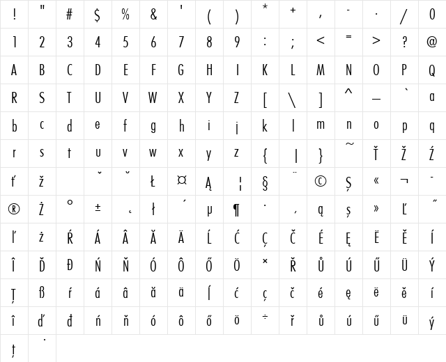 FuturaTEELigCon Regular  glyph index