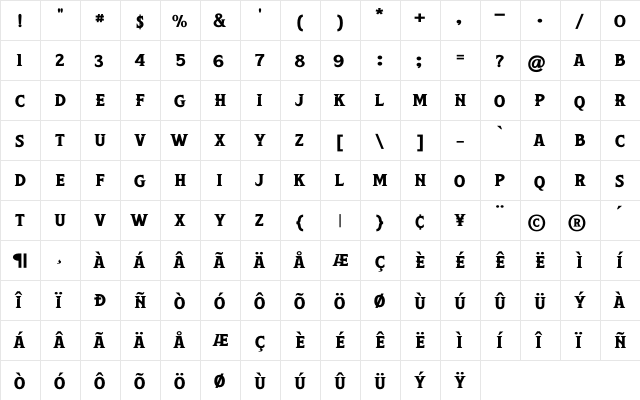 Leviathan Regular  glyph index