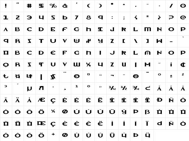 Lionheart Expanded Expanded  glyph index