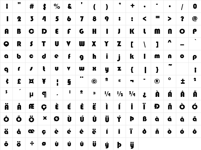 Bauhaus 93 Regular  glyph index