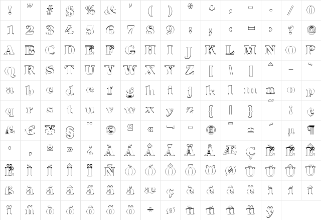 ChristianBeckerOutline-Heavy Regular  glyph index