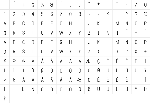 The Bellovia Sans Black  glyph index