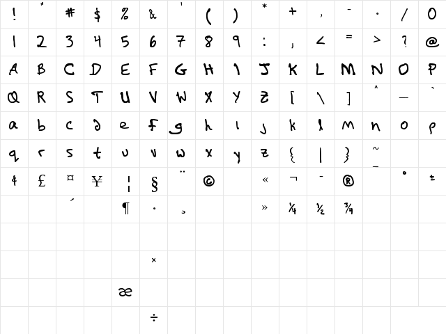 Matt Font Regular  glyph index