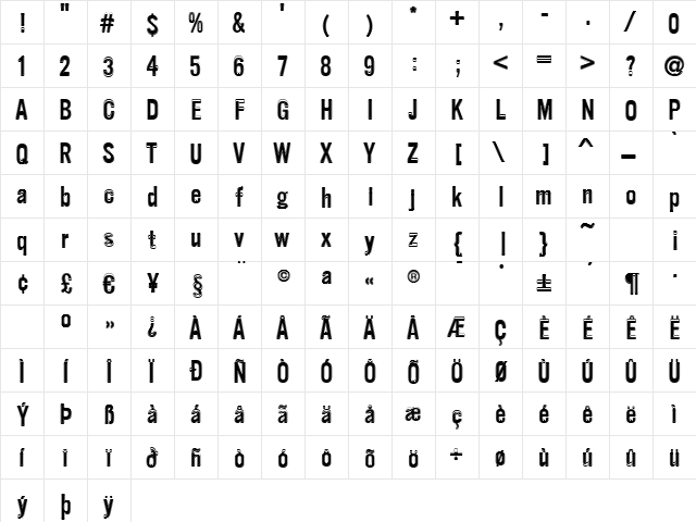 VinylInline Regular  glyph index