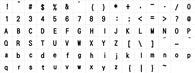DFNHeiXBoldU-B5 Regular  glyph index