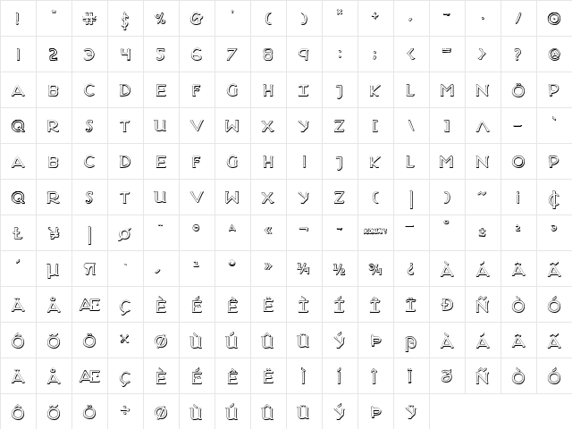 Hadriatic Shadow Regular  glyph index