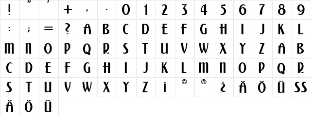 Kalenderblatt Grotesk Regular  glyph index
