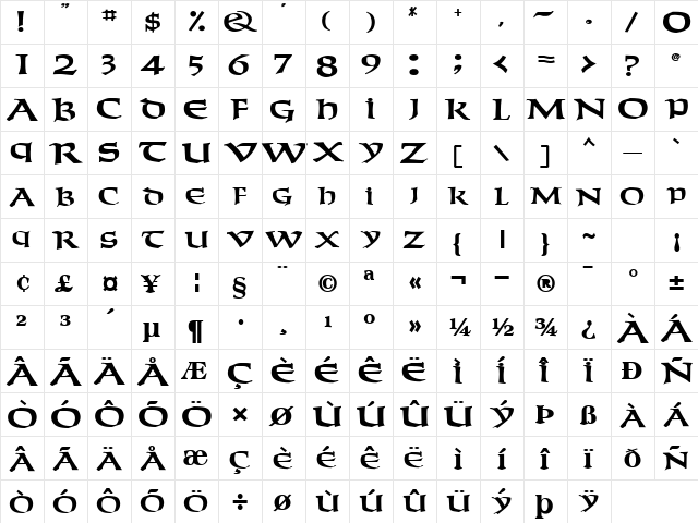 WeekenderType123 Bold  glyph index